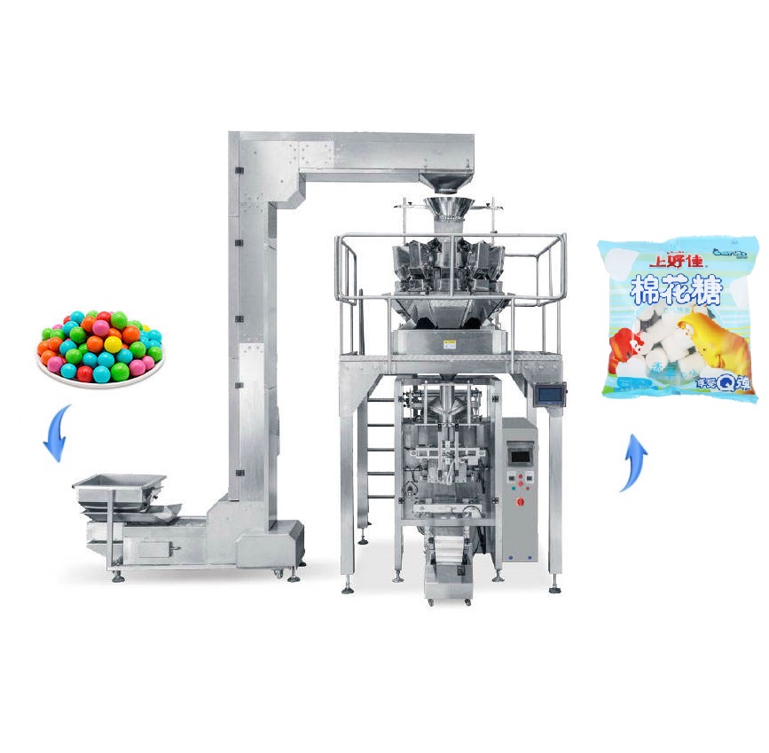 Máquina VFFS granular de llenado y pesaje de cabezales múltiples, máquina de sellado, llenado y llenado vertical granular de goma sin azúcar 